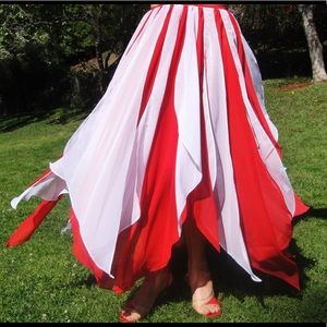 Ameynra Belly Dance Skirt Red Chiffon White Petals. New